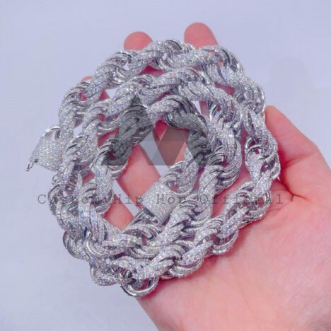 10MM Moissanite Iced Out Rope Chain - Hip Hop Jewelry, Silver Tone - Image 3
