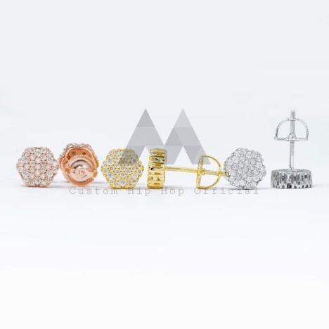 Moissanite Diamond Stud Earrings, Hip Hop Screw Back, Unisex Jewelry