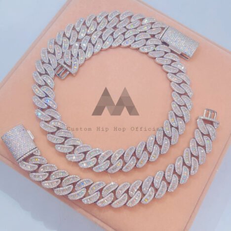 18mm White Gold Plated Sterling Silver Moissanite Cuban Chain