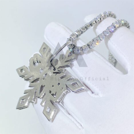 White Gold Over Silver 925 Snow Flower Flake VVS Moissanite Pendant GRA Certificated - Image 2