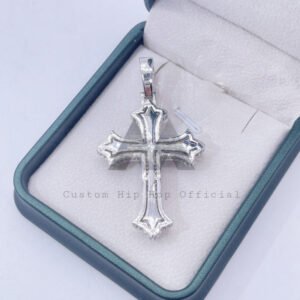 Men's Hip Hop Blue & White Moissanite Cross Pendant Charm - Image 3