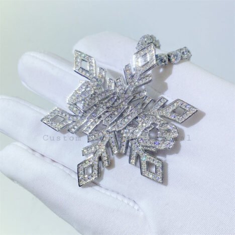 White Gold Over Silver 925 Snow Flower Flake VVS Moissanite Pendant GRA Certificated - Image 4