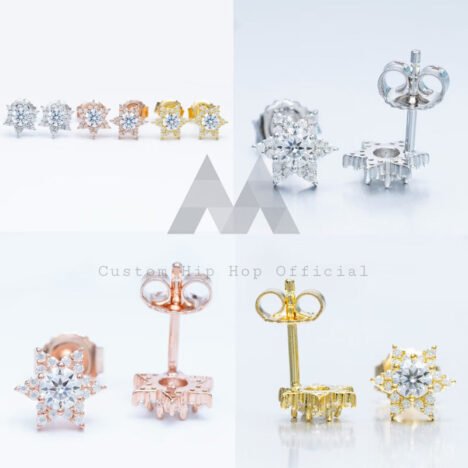 Iced Out Star Shaped Stud Earrings, VVS Moissanite Diamond, Hip Hop Jewelry