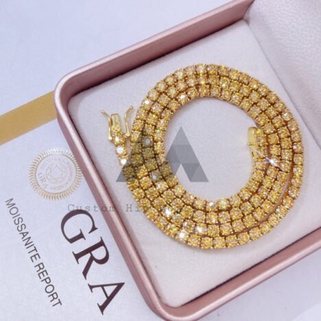 3-4mm Champagne Moissanite Tennis Chain | Sterling Silver Gold-Plated - Image 2