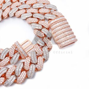 18MM Rose Gold Moissanite Cuban Chain | Two-Tone VVS Baguette Cut - Image 2