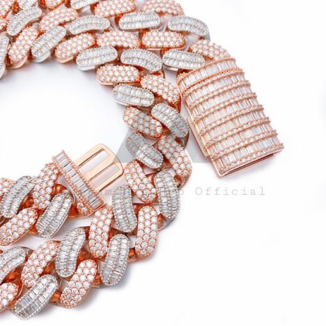 18MM Rose Gold Moissanite Cuban Chain | Two-Tone VVS Baguette Cut - Image 2