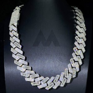22MM Solid Silver Moissanite Diamond Cuban Chain - Heavy Round & Baguette Hip Hop Jewelry
