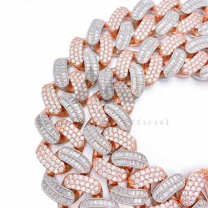 18MM Rose Gold Moissanite Cuban Chain | Two-Tone VVS Baguette Cut - Image 3