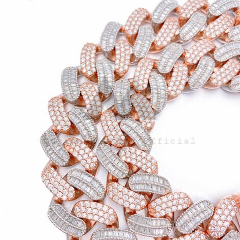 18MM Rose Gold Moissanite Cuban Chain | Two-Tone VVS Baguette Cut - Image 3