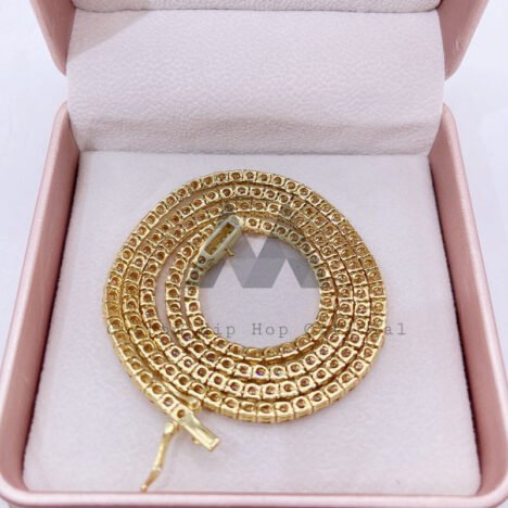 3-4mm Champagne Moissanite Tennis Chain | Sterling Silver Gold-Plated - Image 3