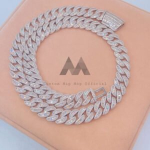 15MM Moissanite Iced Cuban Chain - Hip Hop Luxury Baguette Diamond Necklace