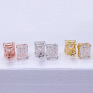 VVS Moissanite Diamond Stud Earrings, Rose Gold, Screw Back, Hip Hop Style - Image 2