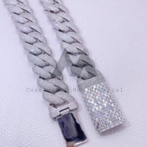 28MM Moissanite Cuban Chain with Baguette Cut Clasp Solid 925 Silver - Image 2