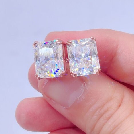 VVS Moissanite Diamond Stud Earrings, Rose Gold, Screw Back, Hip Hop Style - Image 3