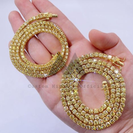 3MM 4MM Yellow Gold Plated 925 Silver Moissanite Tennis Chain