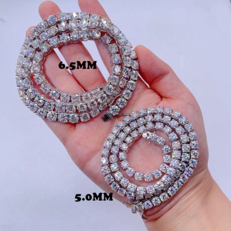 6.5MM VVS Moissanite Tennis Chain in White Gold Plated Silver 925 - Hip Hop Jewelry - Image 3