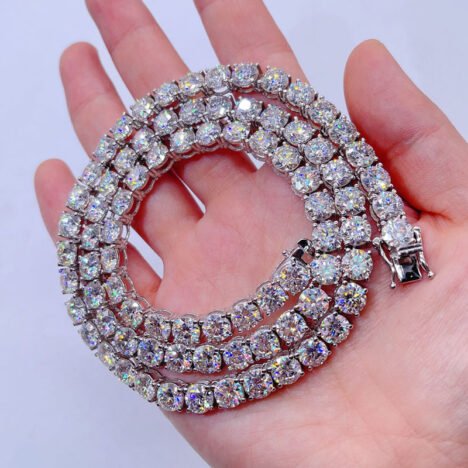 6.5MM VVS Moissanite Tennis Chain in White Gold Plated Silver 925 - Hip Hop Jewelry