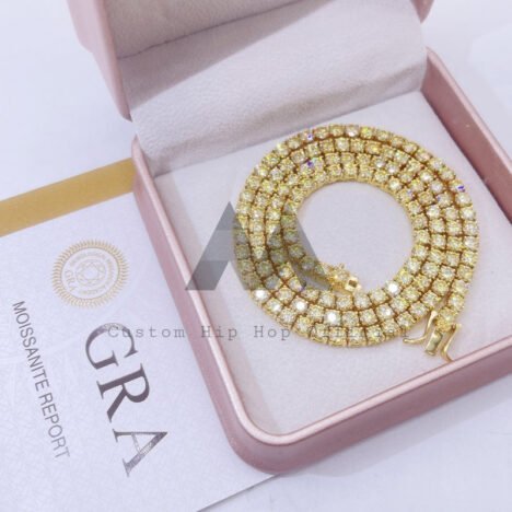 3MM 4MM Yellow Gold Plated 925 Silver Moissanite Tennis Chain - Image 2