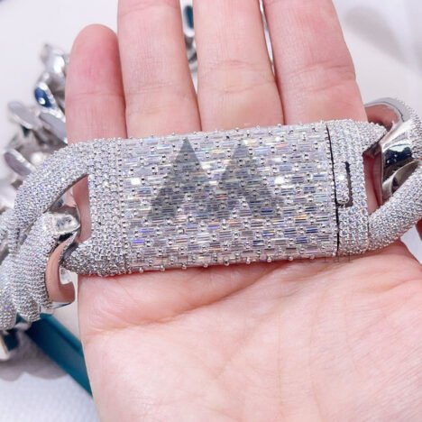 28MM Moissanite Cuban Chain with Baguette Cut Clasp Solid 925 Silver - Image 4