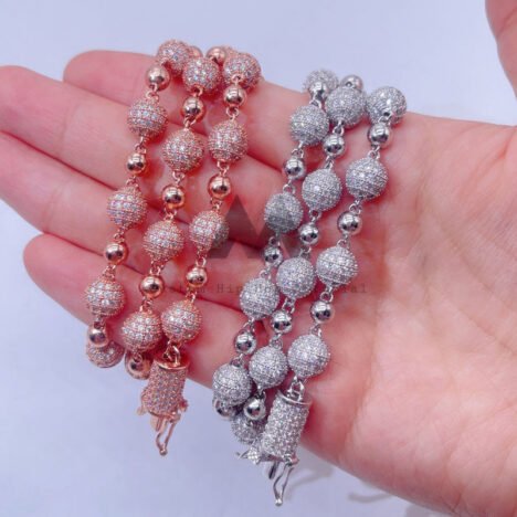 8MM Moissanite Diamond Rosary Ball Chain | Iced Out Hip Hop Bling Jewelry