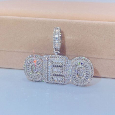 White Gold Plating Silver 925 Hip Hop Baguette Moissanite CEO Pendant - Image 2