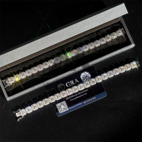 10MM Width Iced Out Halo Style Moissanite Cluster Tennis Bracelet 925 Silver - Image 4