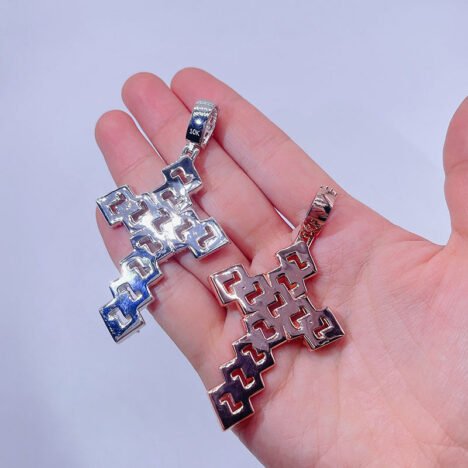 Sterling Silver Baguette Moissanite Cross Pendant with 3MM Tennis Chain | Hip Hop Jewelry - Image 3