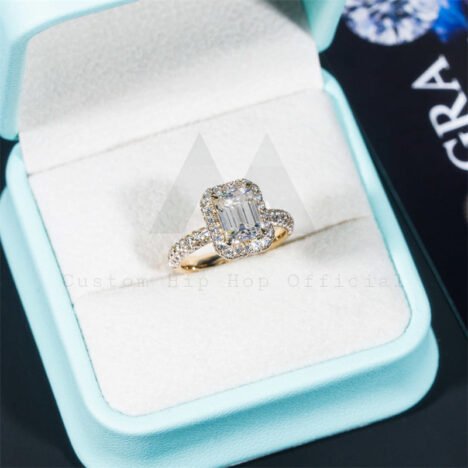 10K 14K 18K Yellow Gold Moissanite Diamond Engagement Ring Halo Hidden Diamond Style - Image 3