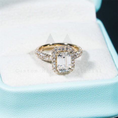 10K 14K 18K Yellow Gold Moissanite Diamond Engagement Ring Halo Hidden Diamond Style - Image 4