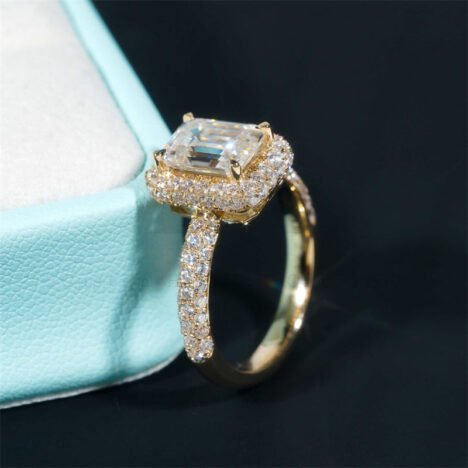 10K 14K 18K Yellow Gold Moissanite Diamond Engagement Ring Halo Hidden Diamond Style - Image 5