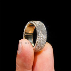 Iced Out Flower Setting 10K Solid Gold VS Diamond Eternity Ring For Men - Image 3