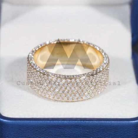 Iced Out Flower Setting 10K Solid Gold VS Diamond Eternity Ring For Men - Image 4
