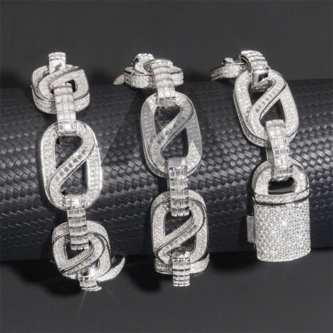 925 Silver 18MM Iced Out VVS Moissanite Box Link Chain - Hip Hop Jewelry - Image 4
