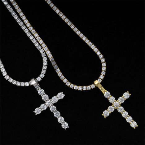 Men's 925 Sterling Silver 5MM Moissanite Diamond Cross Pendant Necklace