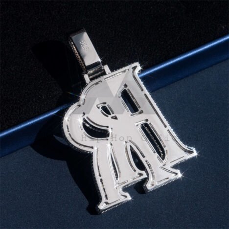 925 Silver Iced Out Custom Double R Initial Name Pendant With VVS Baguette Moissanite Fully Iced - Image 2