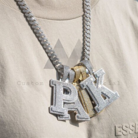 Solid Silver 2.5" Tall Custom Iced Out 3D Design Fully Iced Initial Letter Pendant Moisasnite Diamond - Image 3