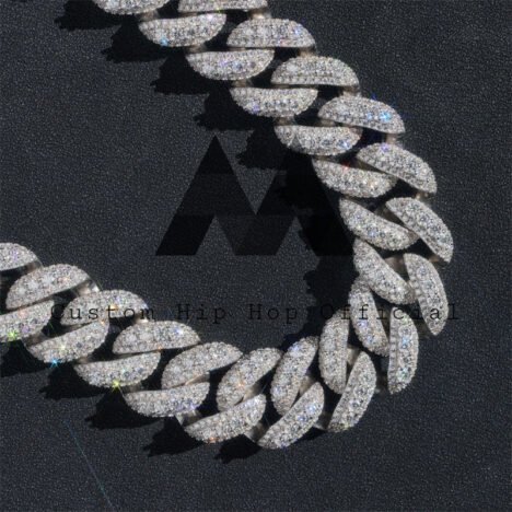 Rapper Jewelry 13MM 15MM 18MM 20MM 22MM Moissanite Cuban Link Chain Three Stone Design - Image 5