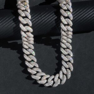 Rapper Jewelry 13MM 15MM 18MM 20MM 22MM Moissanite Cuban Link Chain Three Stone Design - Image 7