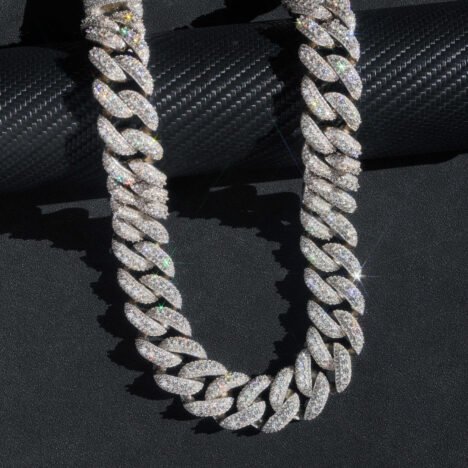 Rapper Jewelry 13MM 15MM 18MM 20MM 22MM Moissanite Cuban Link Chain Three Stone Design - Image 7