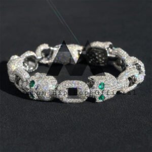 13MM Green Eyes Moissanite Skull Bracelet For Men Solid Silver Pass Diamond Tester Fully iced - Image 2