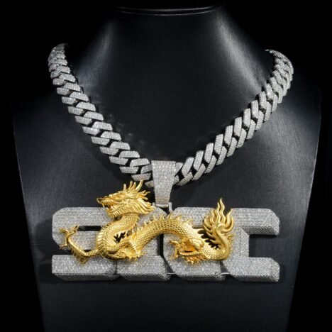 Luxury Style Iced Out Moissanite Diamond 4Inch Width Dragon 3D Iced Letter Initial Name Pendant Chain - Image 5