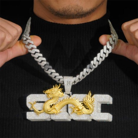Luxury Style Iced Out Moissanite Diamond 4Inch Width Dragon 3D Iced Letter Initial Name Pendant Chain - Image 6