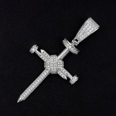 Men's Moissanite Nail Cross Pendant Silver White Gold Plated Hip Hop Jewelry - Image 3