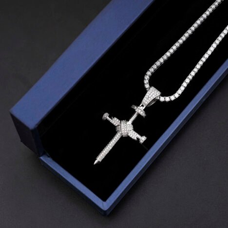 Men's Moissanite Nail Cross Pendant Silver White Gold Plated Hip Hop Jewelry - Image 4