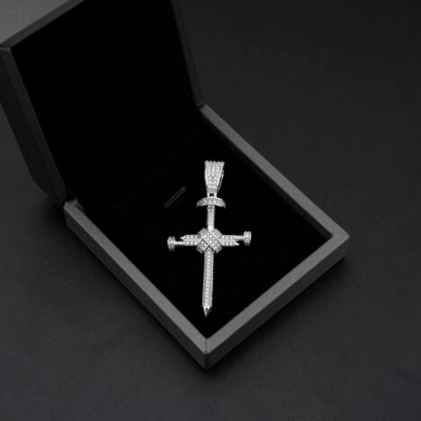 Men's Moissanite Nail Cross Pendant Silver White Gold Plated Hip Hop Jewelry - Image 5