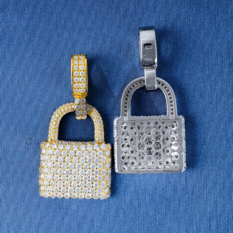 925 Sterling Silver Lock Pendant with Moissanite Diamonds, Hip Hop Jewelry - Image 4