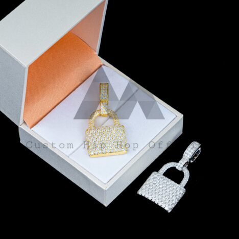 925 Sterling Silver Lock Pendant with Moissanite Diamonds, Hip Hop Jewelry - Image 6