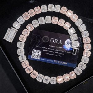13MM VVS Moissanite Diamond Tennis Chain, Rose & White Gold, Hip Hop Jewelry - Image 3