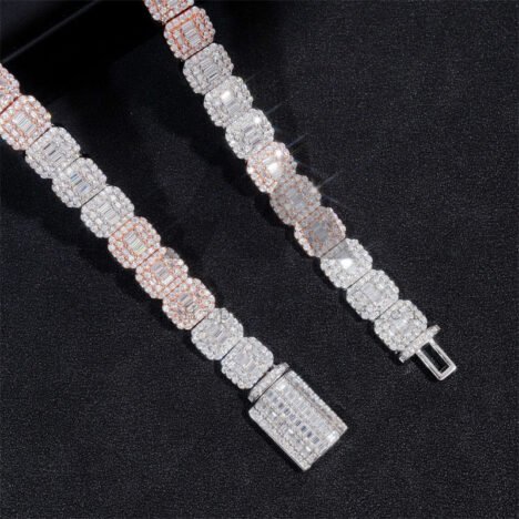 13MM VVS Moissanite Diamond Tennis Chain, Rose & White Gold, Hip Hop Jewelry - Image 4