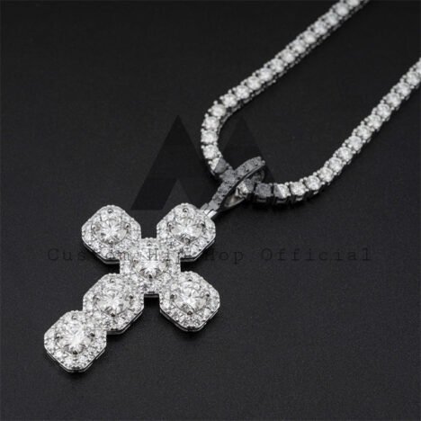 Men's Sterling Silver Moissanite Diamond Iced Out Cross Pendant, Hip Hop Jewelry